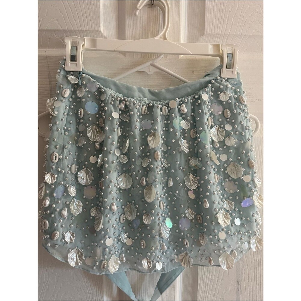 NEW Oh Polly Mini Dress Light Blue Sela Beaded Seashell Halter Low Rise size 0 - Picture 6 of 7